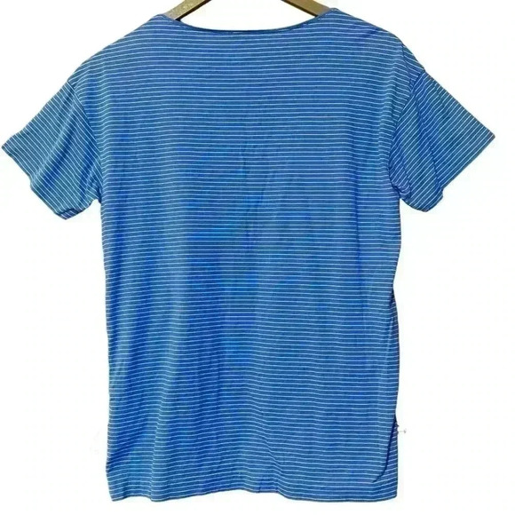 J. Crew Women’s Medium Blue Striped 100% Cotton Short Sleeve Lace Up Tee - Picture 2 of 7